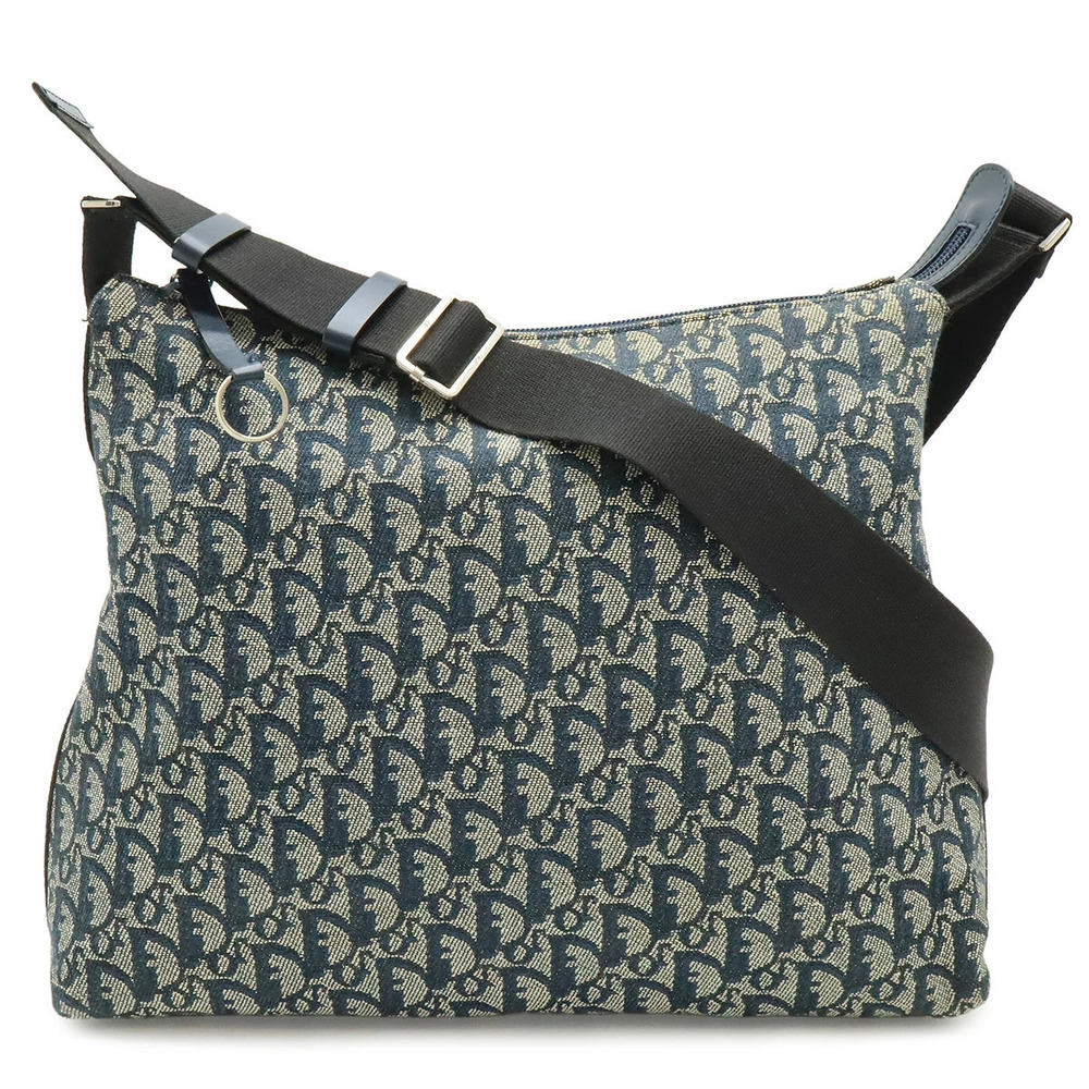 Christian Dior Trotter Crossbody Bag Jacquard Canvas Leather Navy Blue